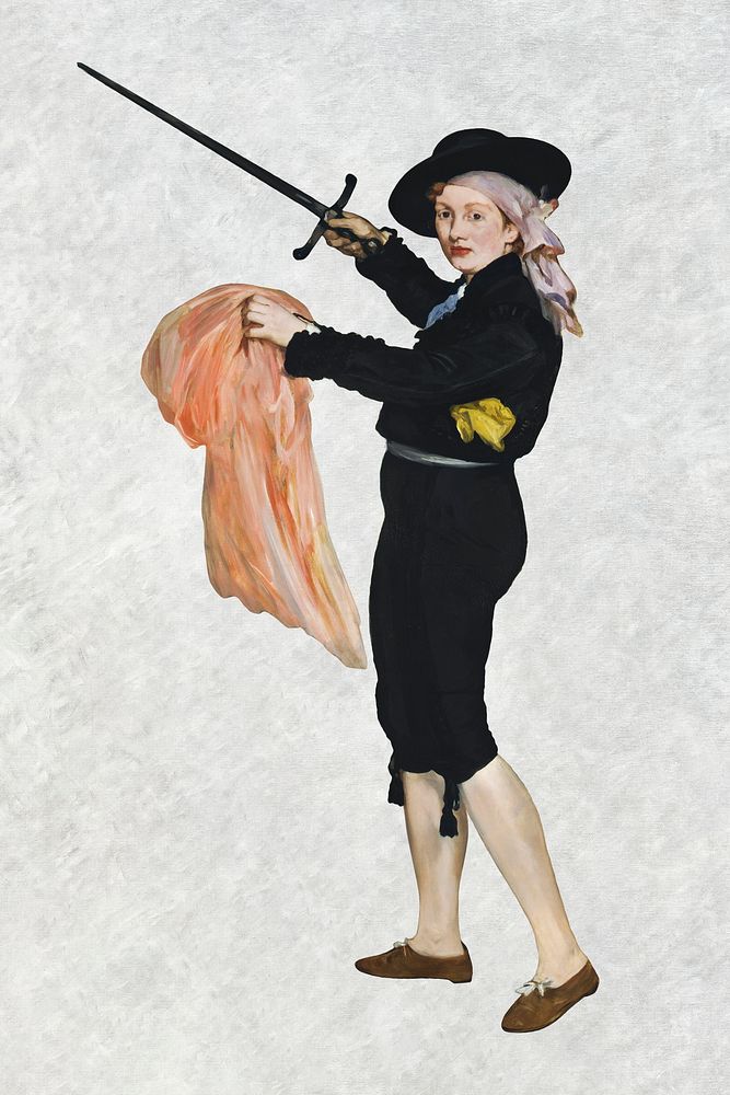 Vintage female bullfighter illustration, remixed from artworks by &Eacute;douard Manet