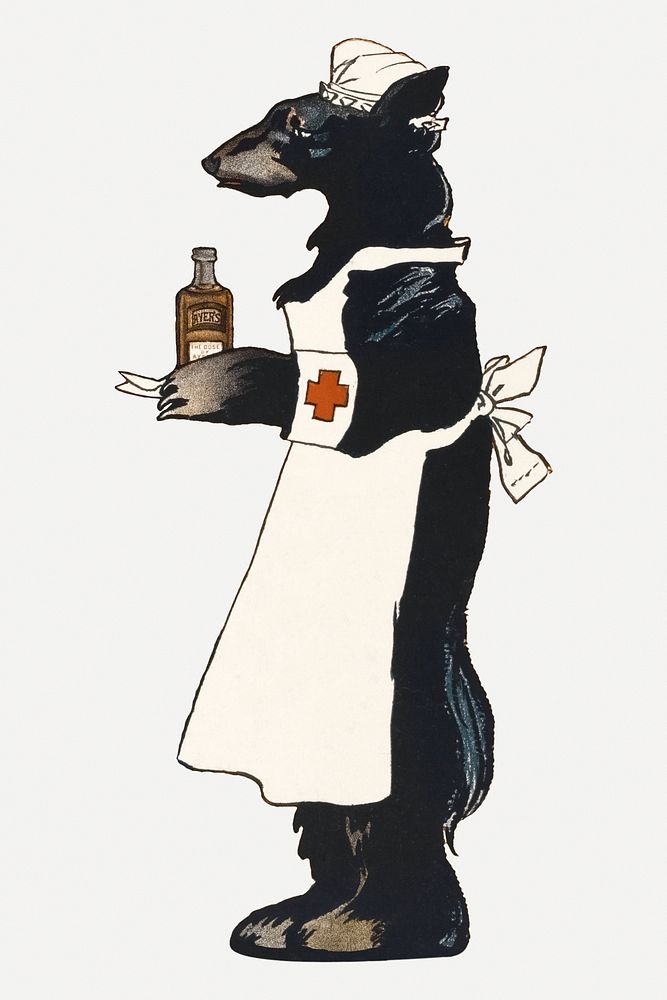 Bear holding a medicine bottle, remixed from artworks by Edward Penfield
