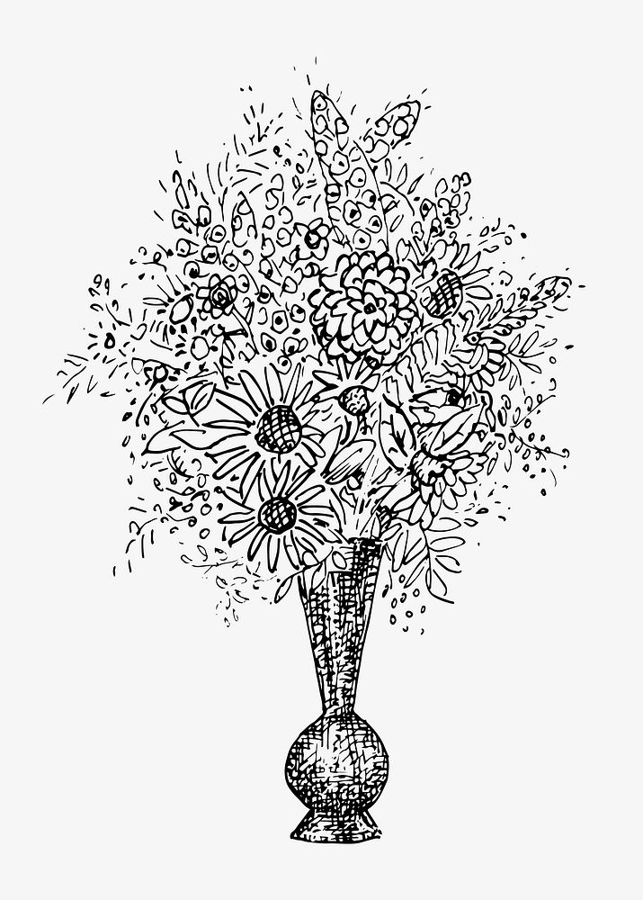 Flower vase vector vintage drawing, remixed from artworks from Leo Gestel