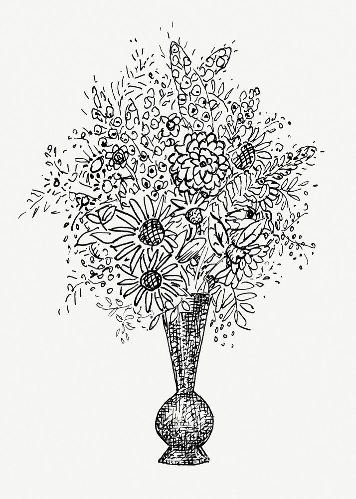 Flower vase vintage drawing, remixed from artworks from Leo Gestel