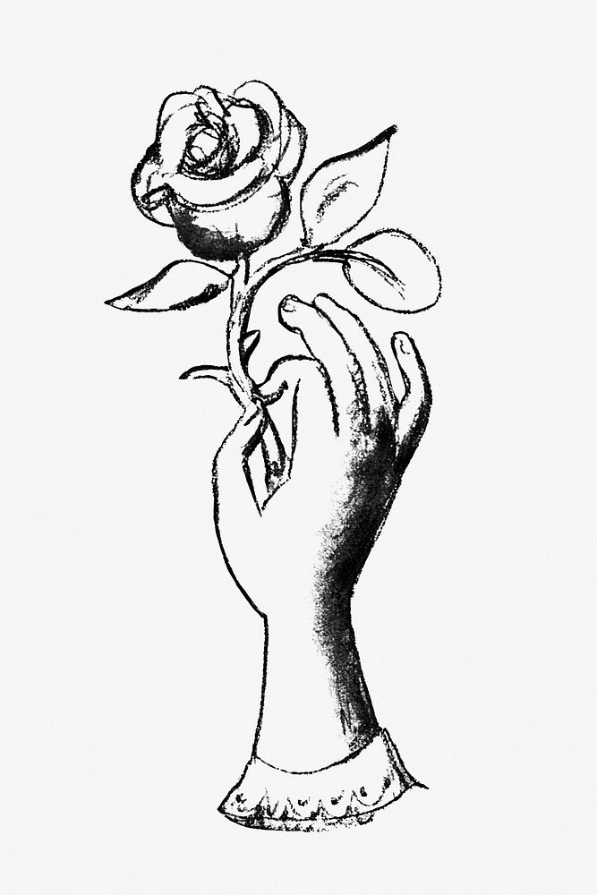 Vintage hand holding rose hand drawn illustration, remixed from artworks from Leo Gestel