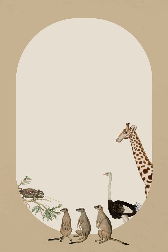 Animal frame vector wildlife vintage watercolor drawing, remixed from the artworks by Robert Jacob Gordon