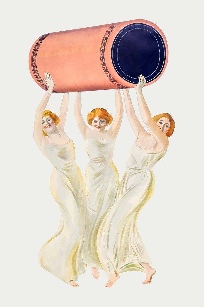 Women vector carrying pink blank pill print, remixed from artworks by Leonetto Cappiello