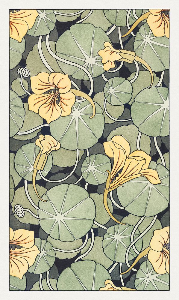 Art nouveau nasturtium flower pattern design resource