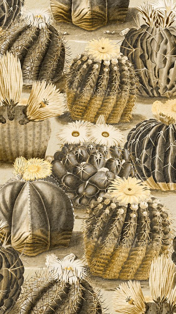 Vintage sepia cactus with flower mobile phone wallpaper