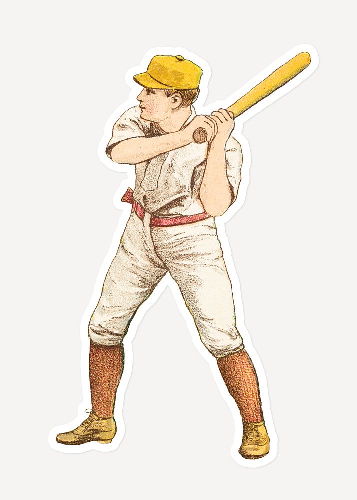 Hand drawn baseball player sticker with white border