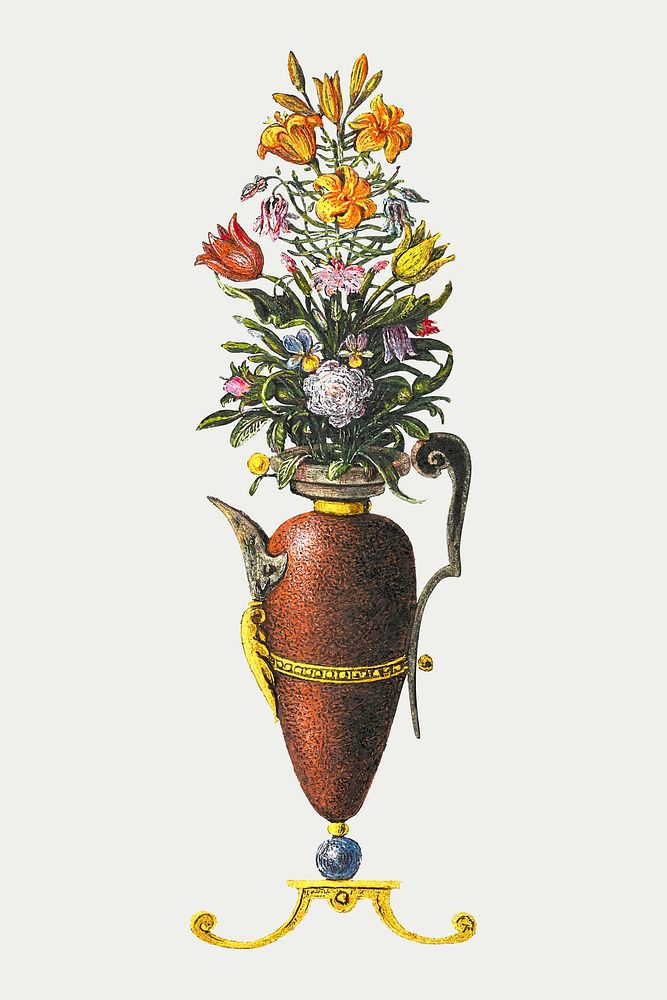 Blooming flower in vintage vase vector hand drawn