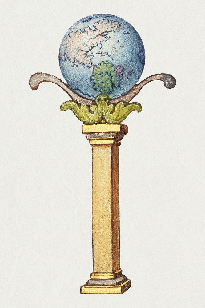 Earth globe on a pillar psd illustration