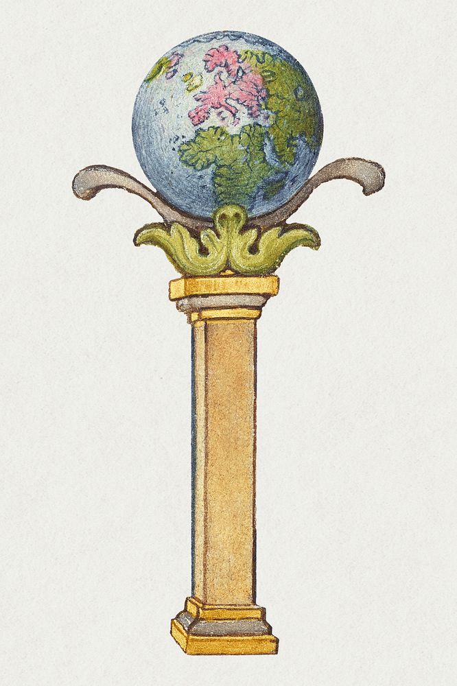 Earth globe on a pillar psd illustration