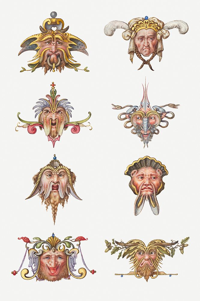 Troll psd medieval mythical creature set, remix from The Model Book of Calligraphy Joris Hoefnagel and Georg Bocskay