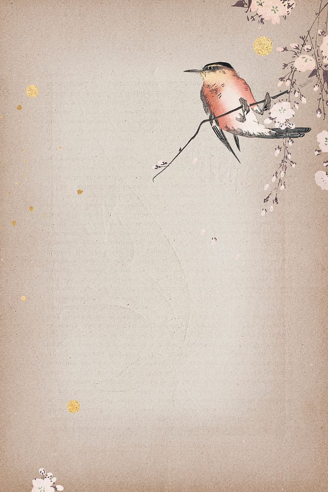 Songbird on a cherry blossom branch background illustration
