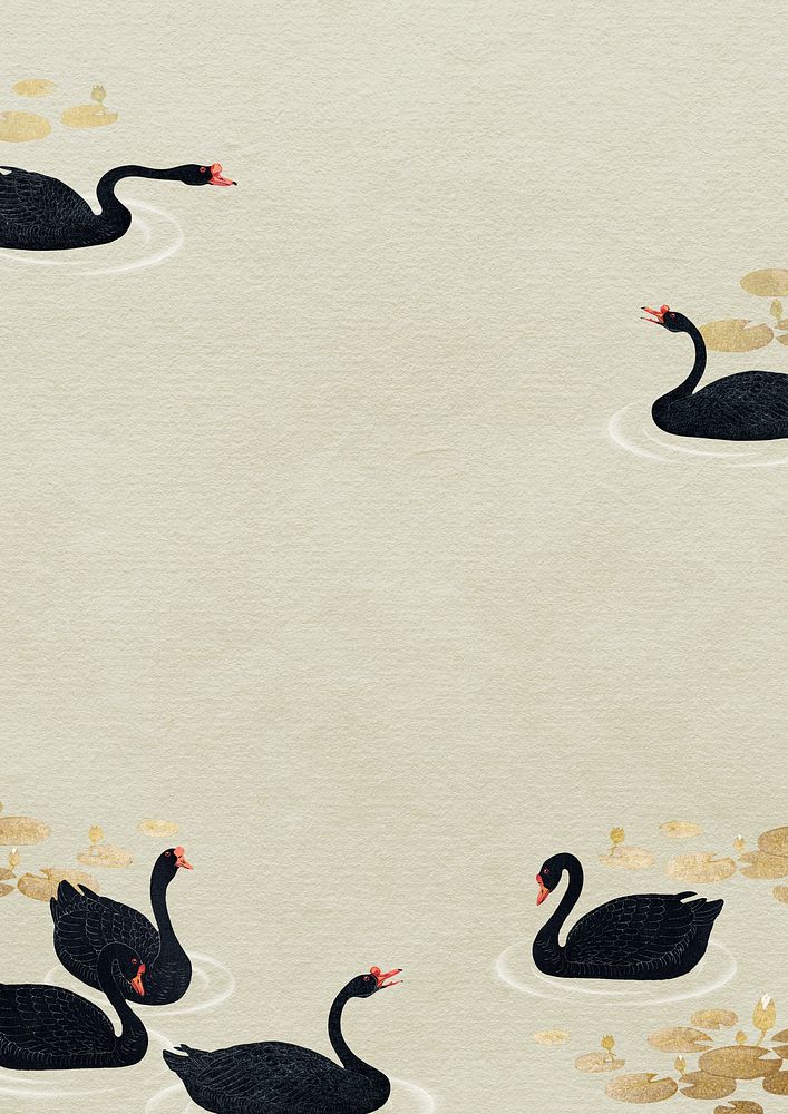Swimming black geese in a gold lotus pond background illustration