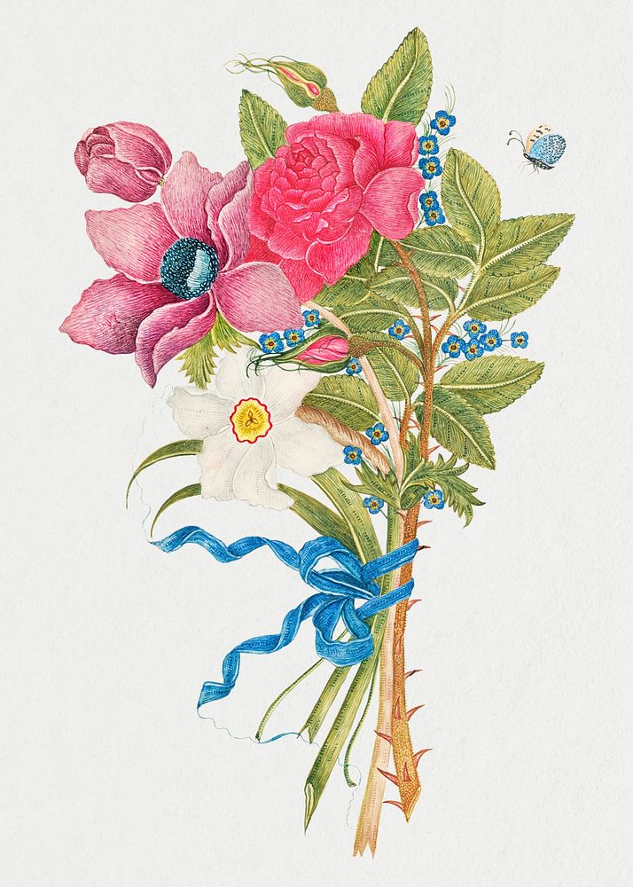 Vintage flowers psd illustration, remixed from the 18th-century artworks from the Smithsonian archive.