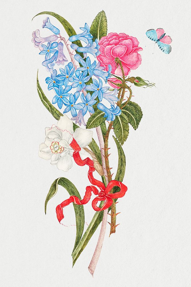 Vintage flowers psd illustration, remixed from the 18th-century artworks from the Smithsonian archive.