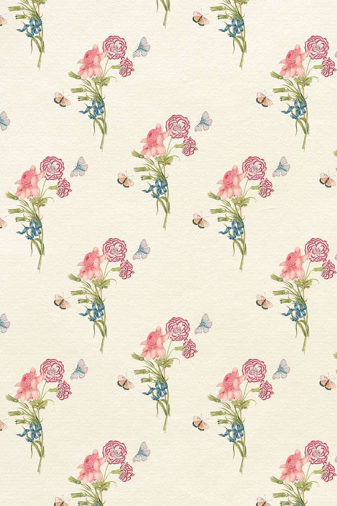 Vintage floral pattern background, remixed from the 18th-century artworks from the Smithsonian archive.