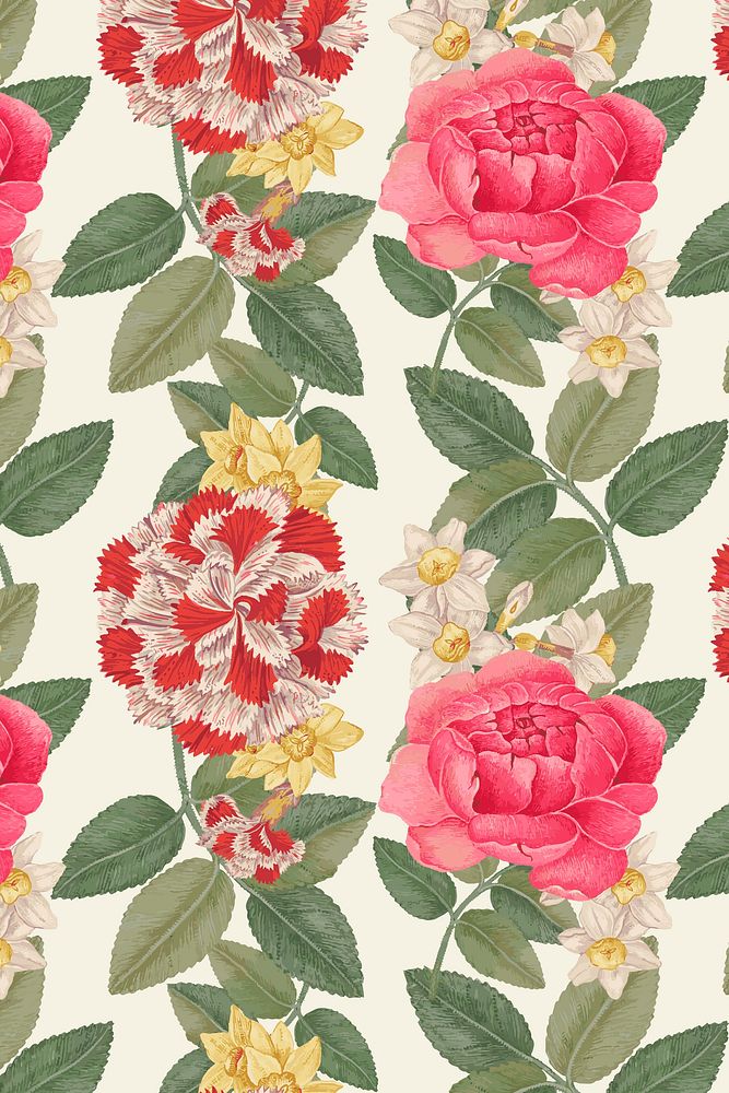 Vintage floral pattern vector background, remixed from the 18th-century artworks from the Smithsonian archive.
