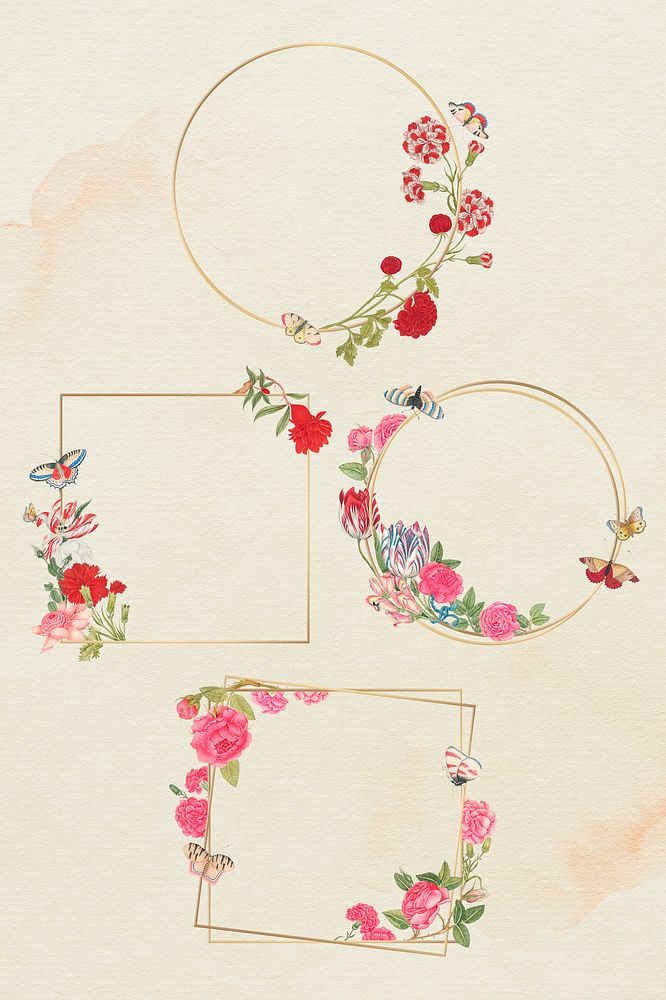 Vintage psd floral gold frame collection, remixed from the 18th-century artworks from the Smithsonian archive.