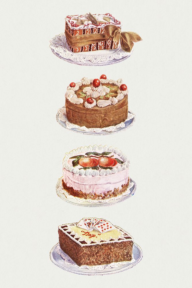 Vintage hand drawn set of cakes design resources