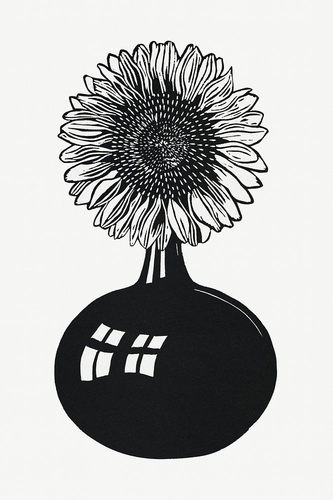 Vintage sunflower art print, remix from artworks by Samuel Jessurun de Mesquita