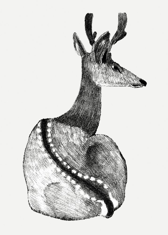 Vintage barasingha hart psd animal art print, remix from artworks by Samuel Jessurun de Mesquita