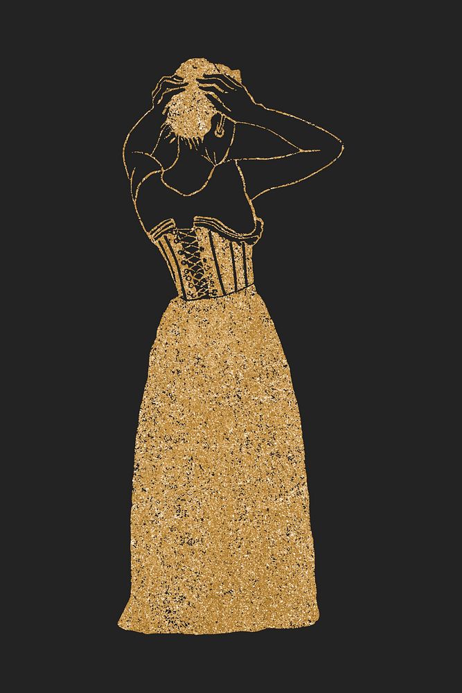 Vintage glittery gold woman hairdressing art print vector, remix from artworks by Samuel Jessurun de Mesquita