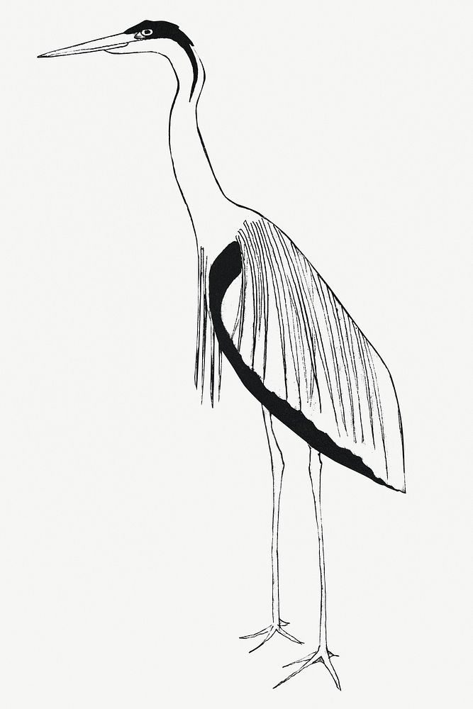 Vintage heron psd animal art print, remix from artworks by Samuel Jessurun de Mesquita