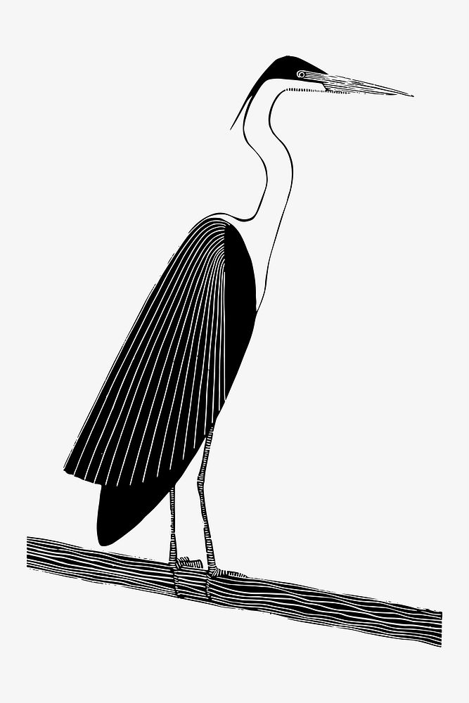 Vintage giant heron animal art print vector, remix from artworks by Samuel Jessurun de Mesquita