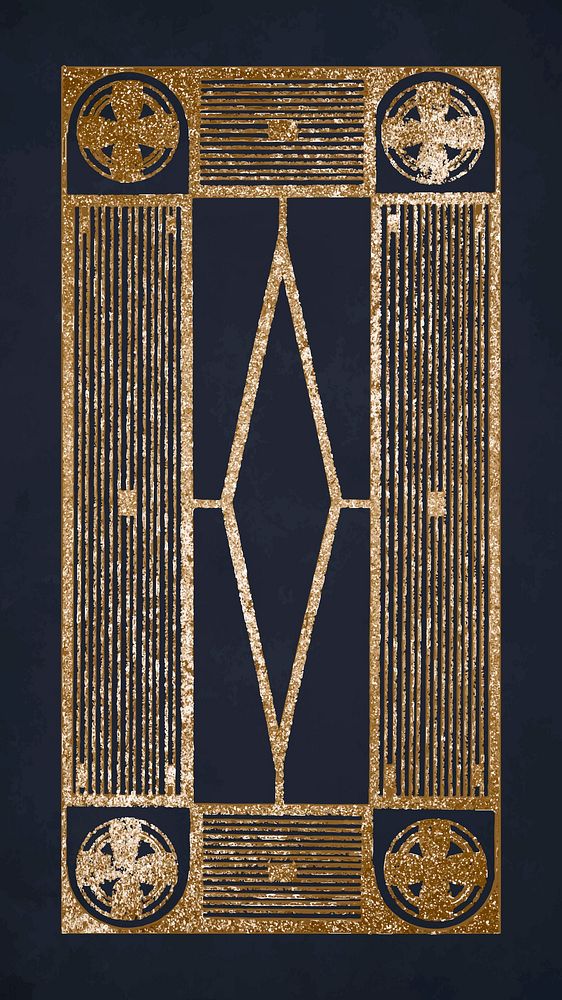Vintage gold symmetric ornament vector art print, remix from artworks by Samuel Jessurun de Mesquita