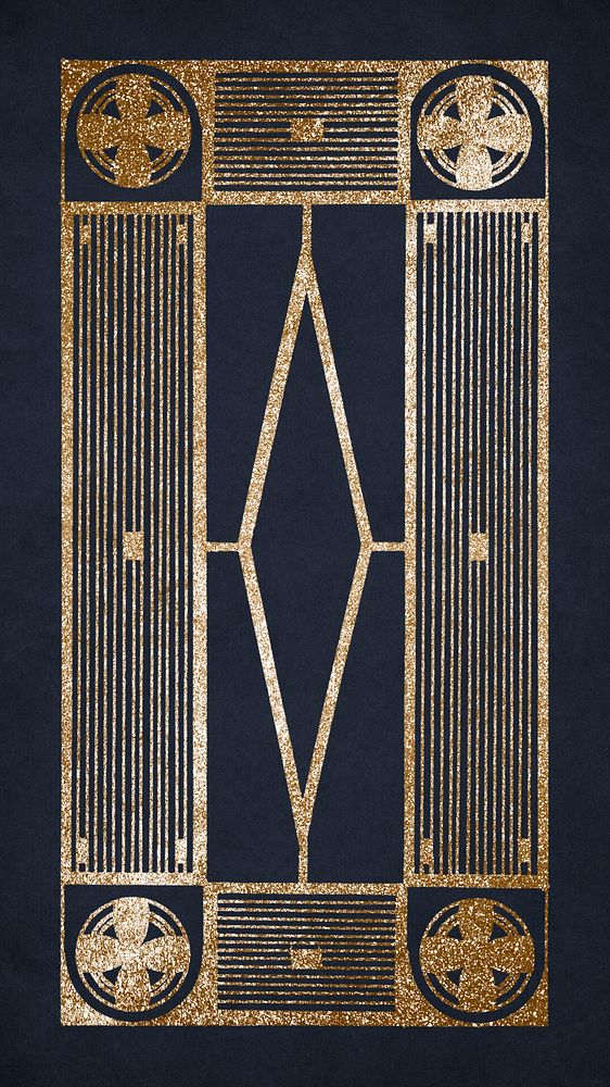 Vintage gold symmetric ornament psd art print, remix from artworks by Samuel Jessurun de Mesquita