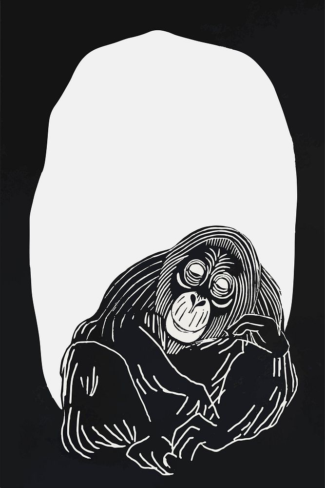 Vintage orangutan black frame art print vector, remix from artworks by Samuel Jessurun de Mesquita