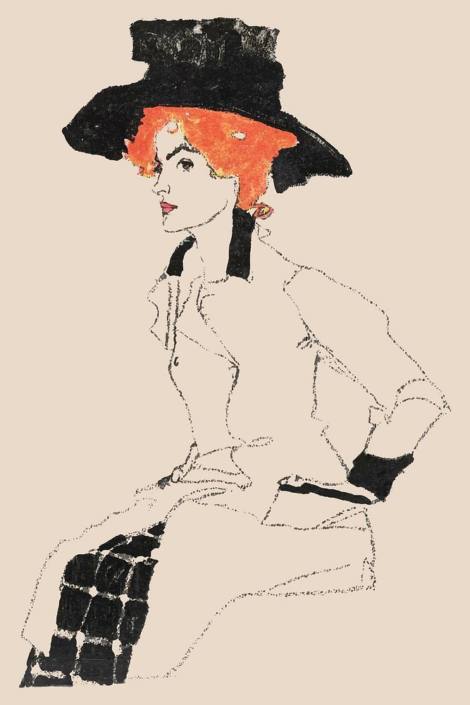 Vintage woman illustration vector remixed from the artworks of Egon Schiele.