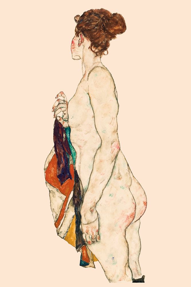 Standing nude woman vector remixed from the artworks of Egon Schiele.