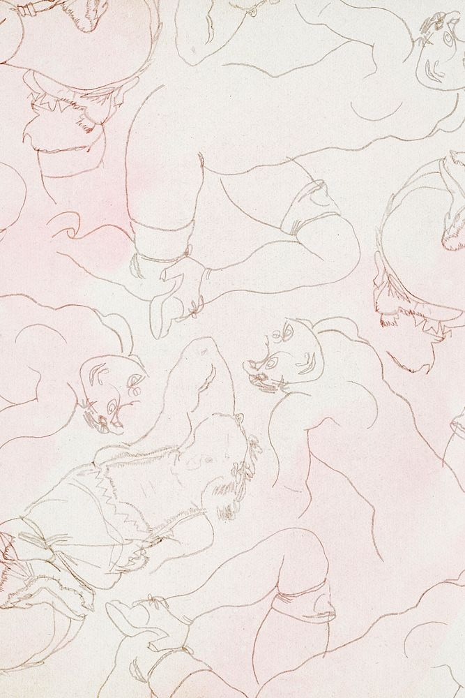 Women drawing patterned background remixed from the artworks of Egon Schiele.
