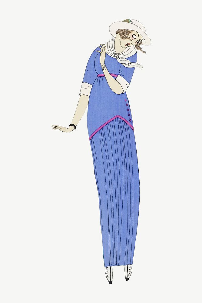 Woman in blue flapper dress vector illustration, remixed from the artworks by Charles Martin