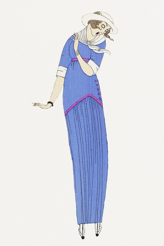 Woman in blue vintage flapper dress, remixed from the artworks by Charles Martin