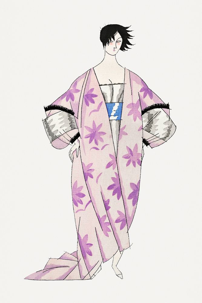 Woman in pink floral dress from 1920s, remixed from the artworks by Charles Martin