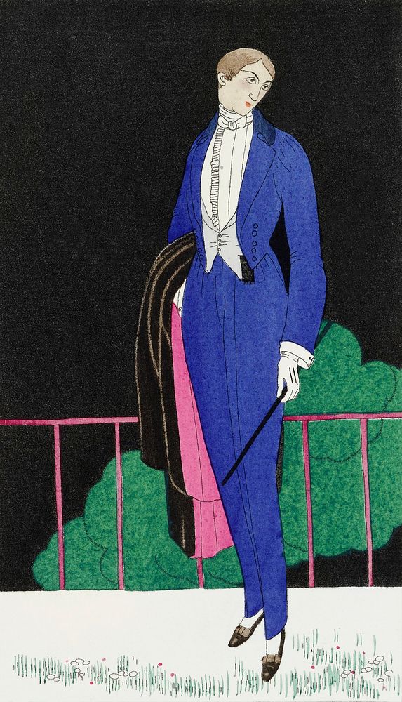 Man holding vintage long tailcoat, remixed from the artworks by Charles Martin