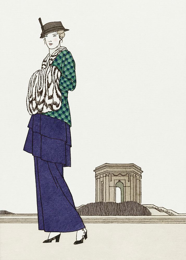 Woman in vintage dress, remixed from the artworks by Bernard Boutet de Monvel