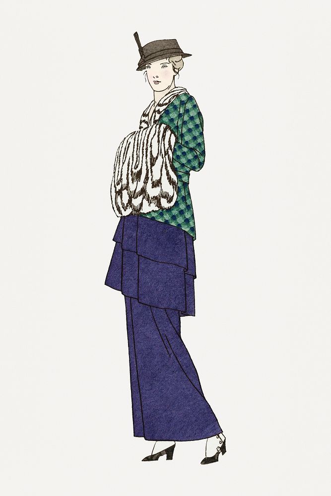 Woman in vintage dress psd, remixed from the artworks by Bernard Boutet de Monvel