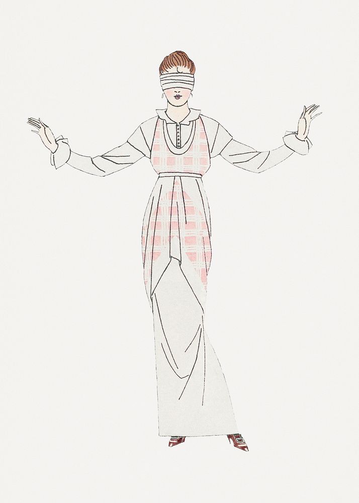 Blindfolded woman in flapper dress p, remixed from the artworks by Bernard Boutet de Monvel