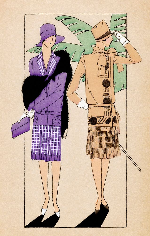 Women in fashionable dresses from the roaring 20s, remixed from vintage illustration published in Tr&egrave;s Parisien