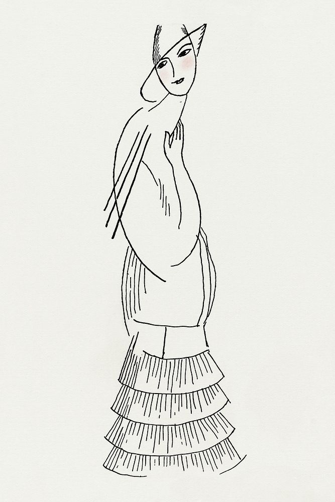 Vintage flapper illustration, remixed from the artworks by Jean&ndash;Louis Boussingault