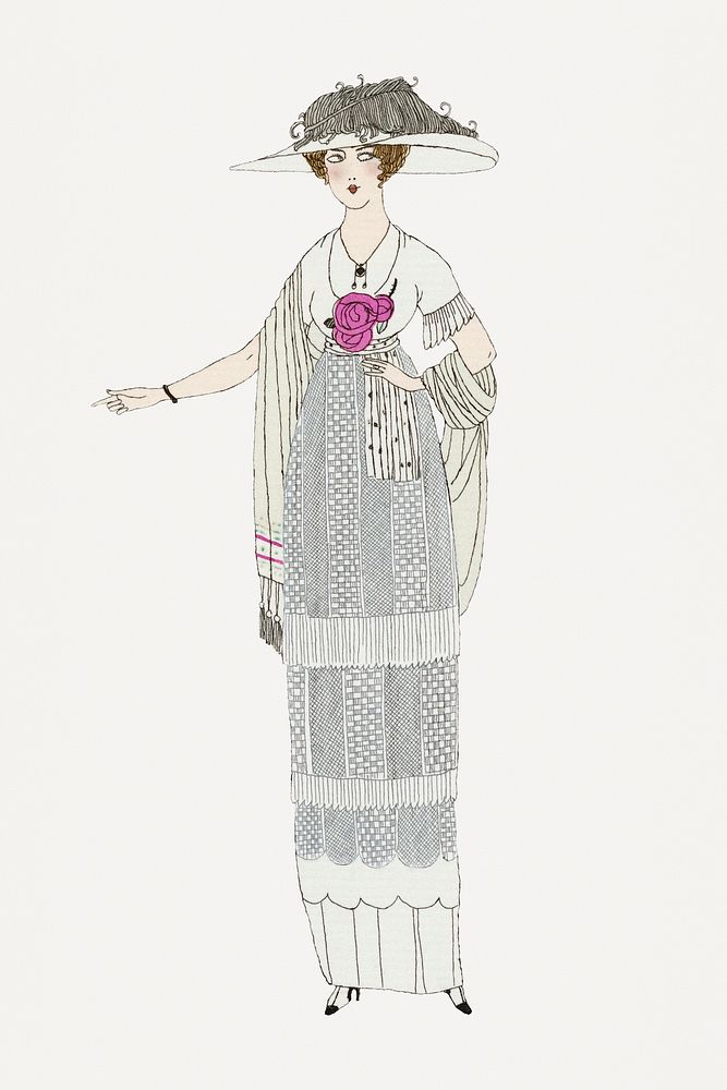 Woman in fashionable vintage dress, remixed from the artworks by Charles Martin