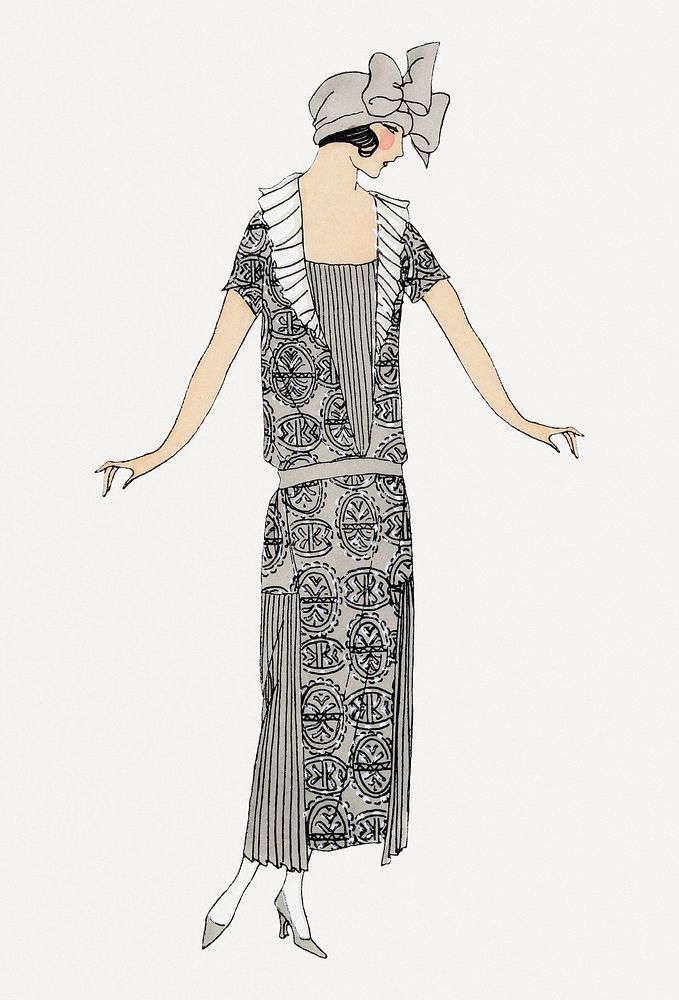 Vintage flapper woman illustration, remixed from vintage illustration published in Tr&egrave;s Parisien