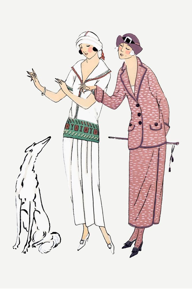 Vintage women with dog vector, remixed from vintage illustration published in Tr&egrave;s Parisien