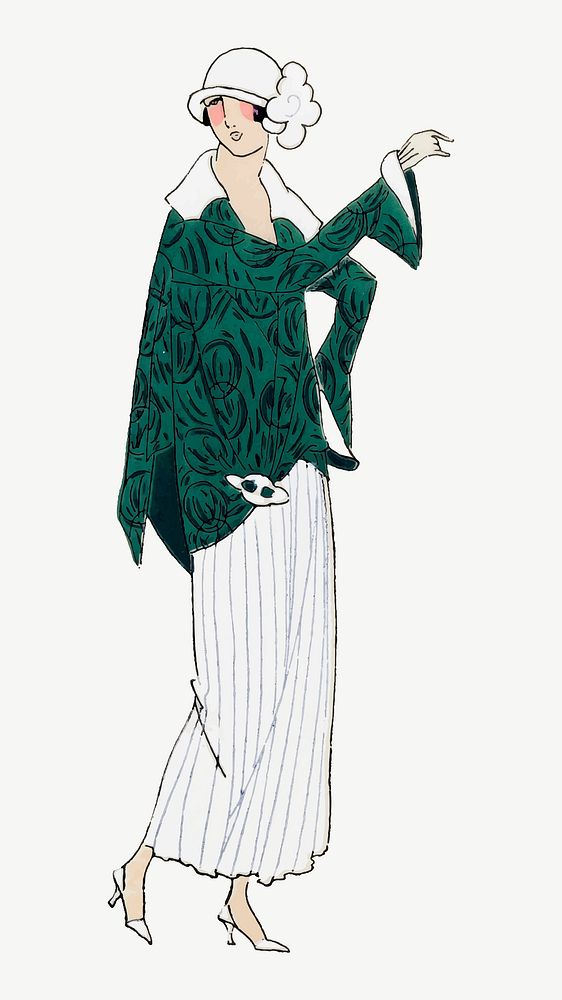 Woman vector with overcoat and flapper dress, remixed from vintage illustration published in Tr&egrave;s Parisien