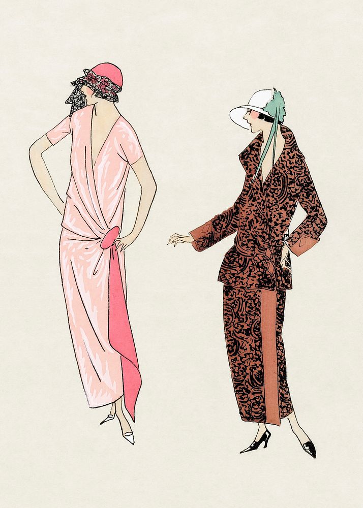 Women in flapper dresses, remixed from vintage illustration published in Tr&egrave;s Parisien