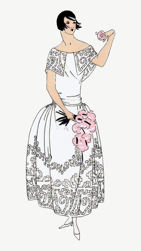 Flapper woman with flower vector, remixed from vintage illustration published in Tr&egrave;s Parisien