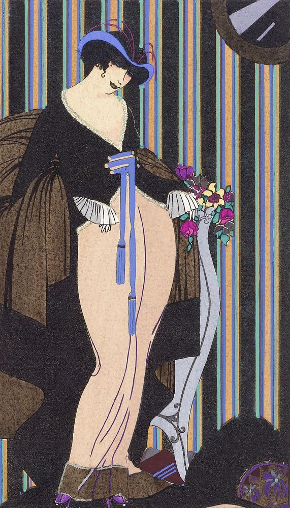Vintage woman in long dress, remixed from the artworks by Pierre&ndash;Emile Legrain