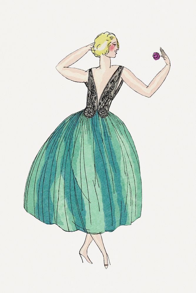 Woman in vintage dress illustration, remixed from the artworks by Mario Simon